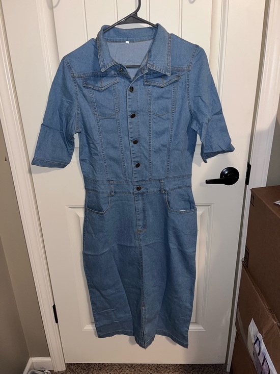 Light Blue Denim Midi Dress - Picture 2 of 8